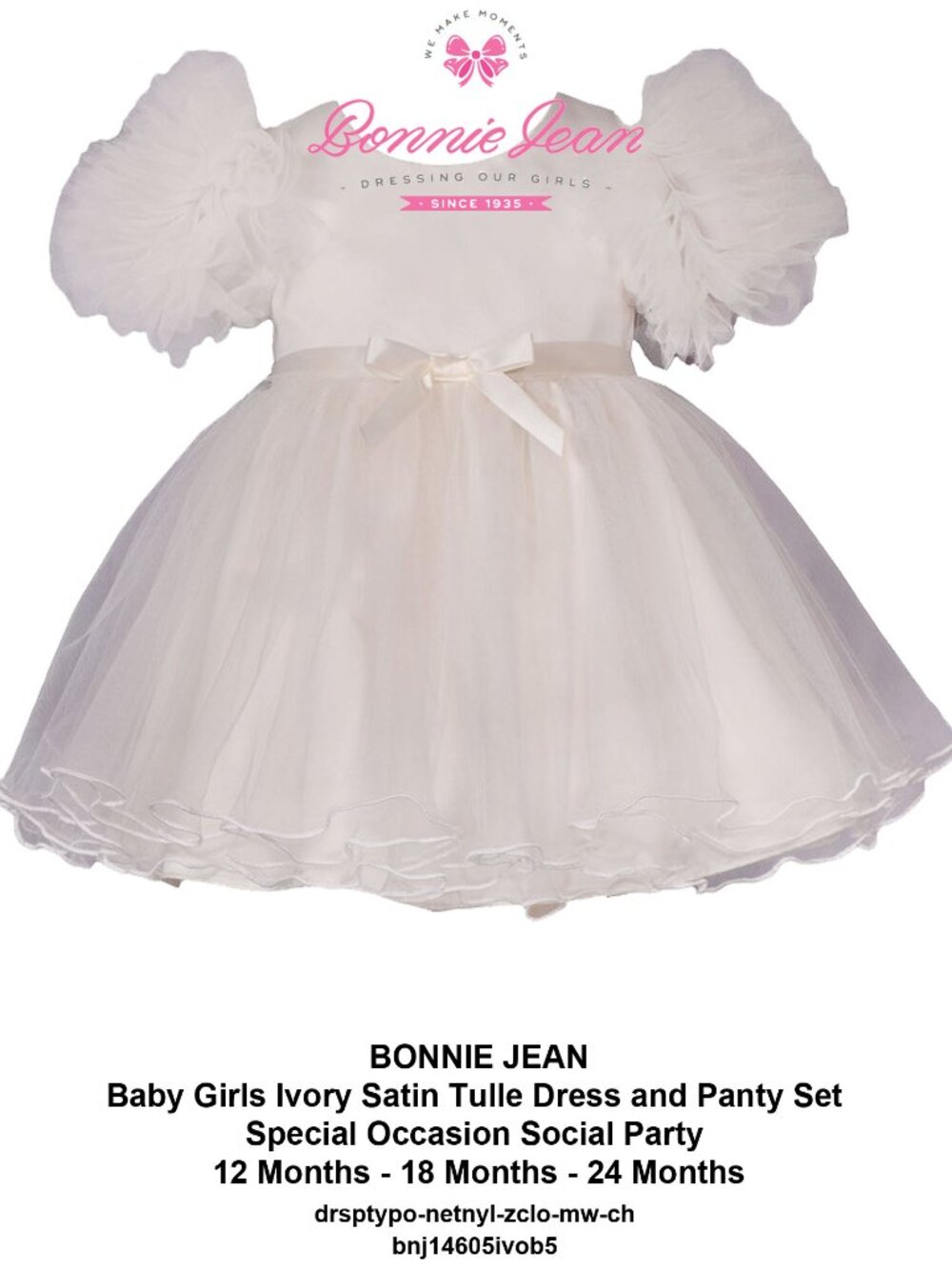 Bonnie Jean | Baby Girls Ivory Satin & Tulle Party Dress & Panty Set